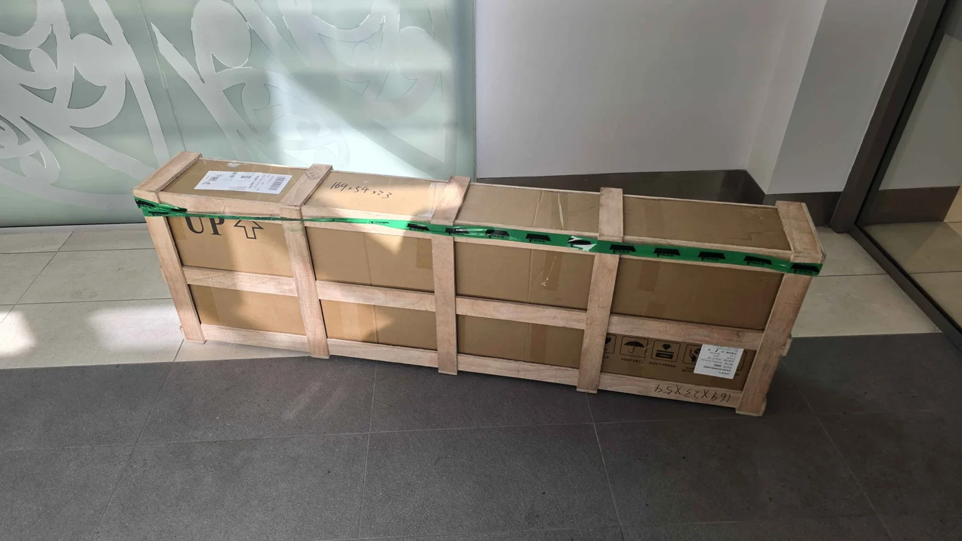 Parts shipment in a reinforced wooden crate